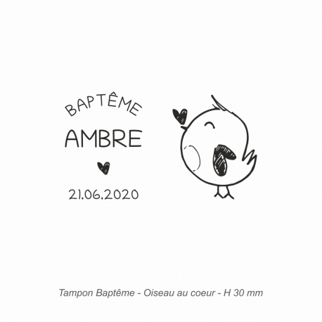 Tampon baptême "Oiseau au coeur"